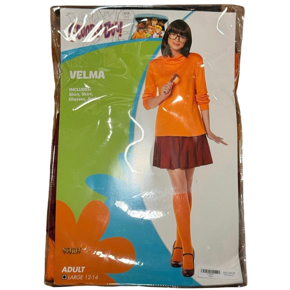 Spirit Halloween Velma Costume Scooby Doo Adult Large 12-14 New Sealed